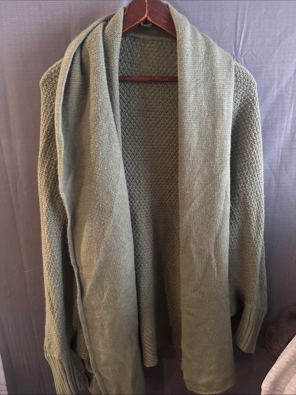 Women’s Sage Green Open-Front Knit Cardigan Sweater